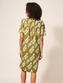 WHITE STUFF Lydia Linen Viscose Dress In GREEN PRINT -Whte Stuffy Store 438969 GREEN PR MB