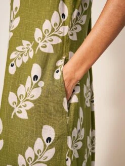 WHITE STUFF Lydia Linen Viscose Dress In GREEN PRINT -Whte Stuffy Store 438969 GREEN PR MD