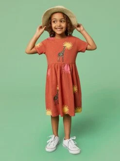 WHITE STUFF Esme Printed SS Dress In CORAL MULTI