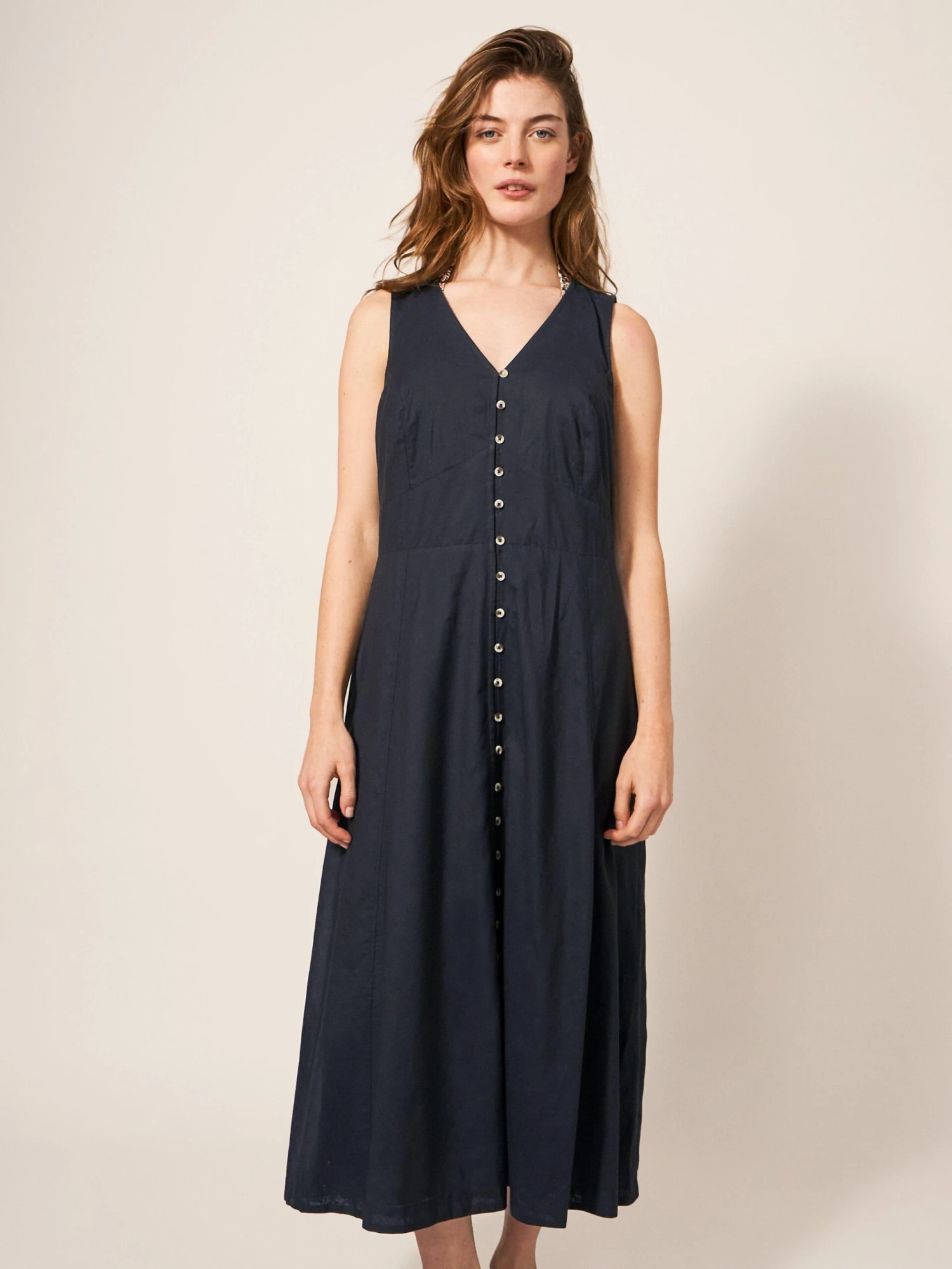 WHITE STUFF Sophia Cotton Midi Dress In PURE BLACK 2 WHITE STUFF Sophia Cotton Midi Dress In PURE BLACK - Image 2