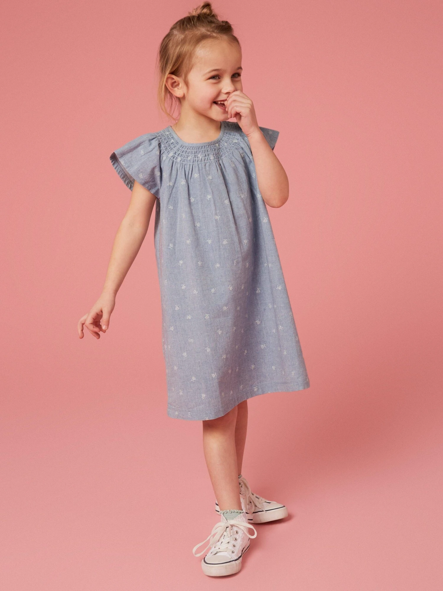 WHITE STUFF Chambray Frill Dress In CHAMBRAY BLUE 1 WHITE STUFF Chambray Frill Dress In CHAMBRAY BLUE