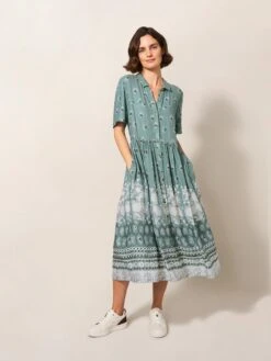 WHITE STUFF Renee Short Sleeve Midi Shirt Dress In TEAL MULTI 6 WHITE STUFF Renee Short Sleeve Midi Shirt Dress In TEAL MULTI -Whte Stuffy Store 439074 TEAL MLT L