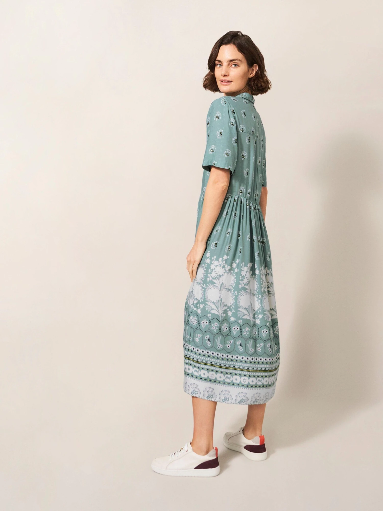 WHITE STUFF Renee Short Sleeve Midi Shirt Dress In TEAL MULTI 5 WHITE STUFF Renee Short Sleeve Midi Shirt Dress In TEAL MULTI - Image 5