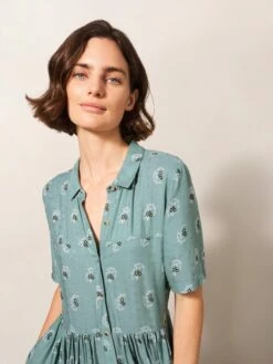 WHITE STUFF Renee Short Sleeve Midi Shirt Dress In TEAL MULTI 8 WHITE STUFF Renee Short Sleeve Midi Shirt Dress In TEAL MULTI -Whte Stuffy Store 439074 TEAL MLT MD