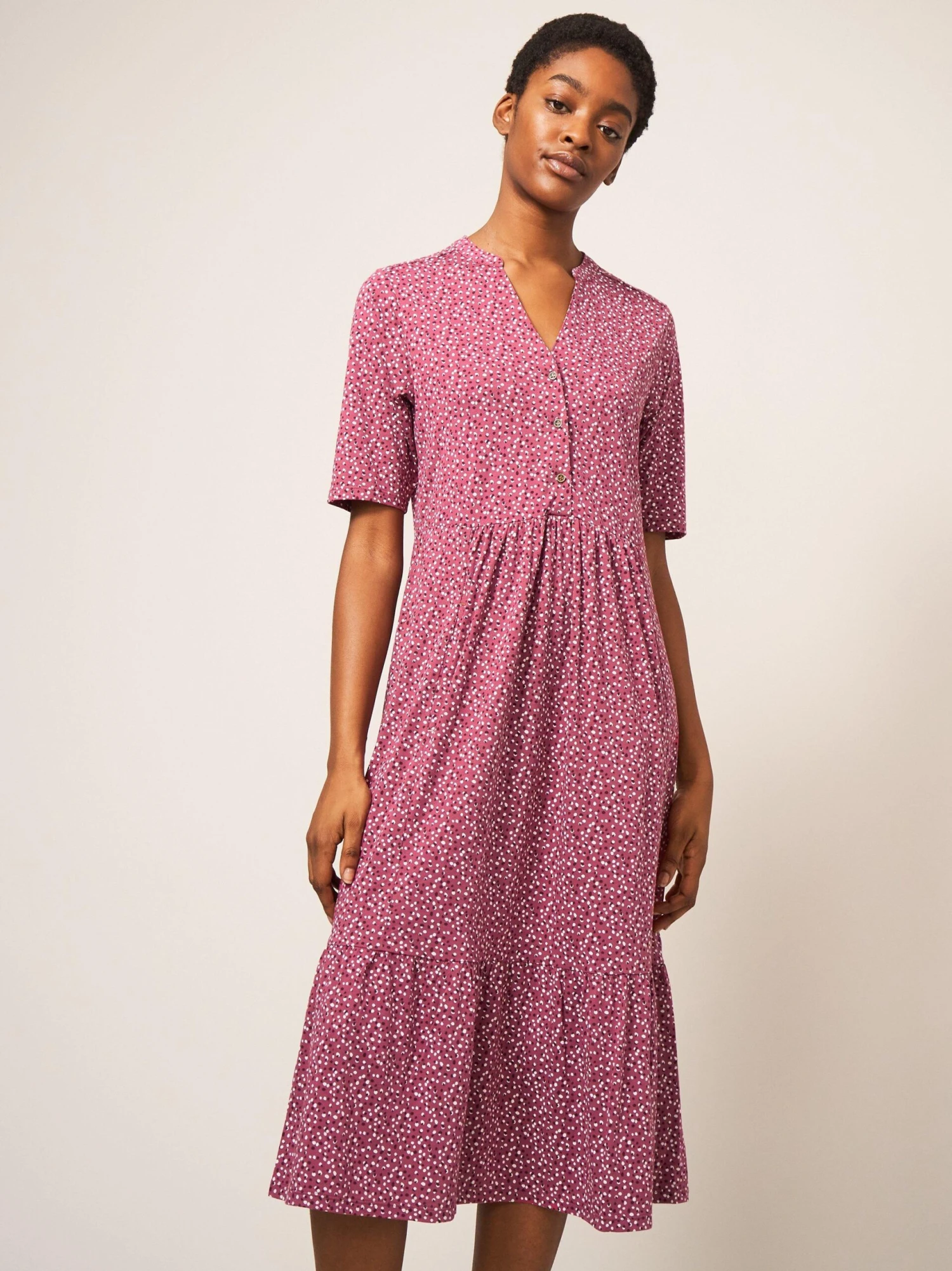 WHITE STUFF Naya Short Sleeve Jersey Dress In PLUM MULTI 1 WHITE STUFF Naya Short Sleeve Jersey Dress In PLUM MULTI