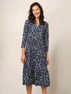 WHITE STUFF Naya Jersey Midi Dress In NAVY MULTI