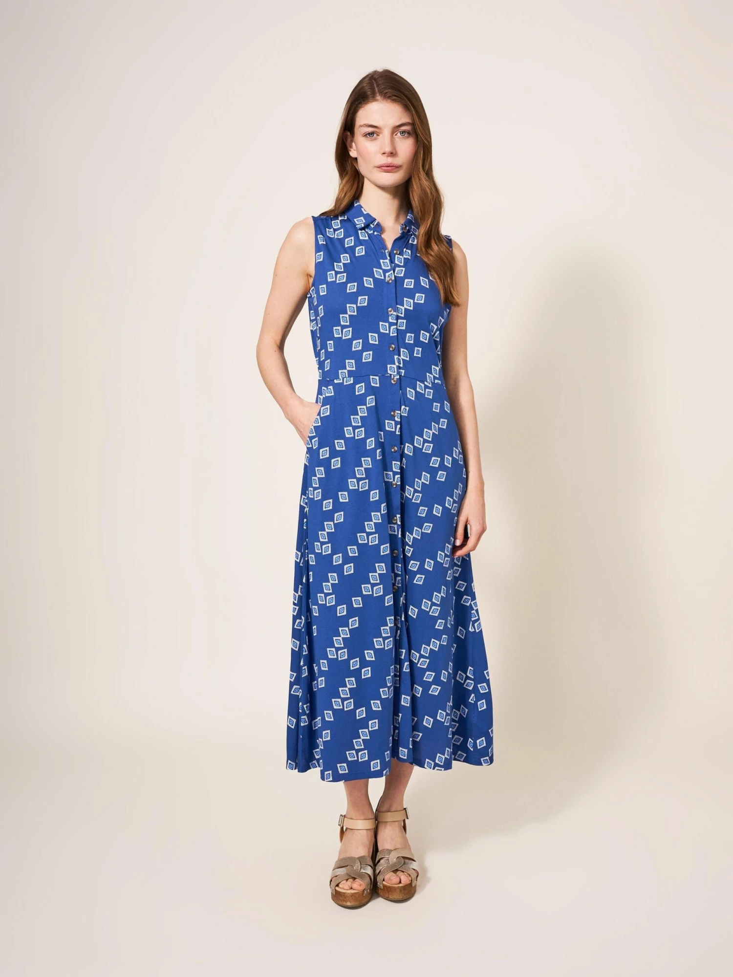 WHITE STUFF Rua Sleeveless Jersey Dress In NAVY PRINT 3 WHITE STUFF Rua Sleeveless Jersey Dress In NAVY PRINT - Image 3