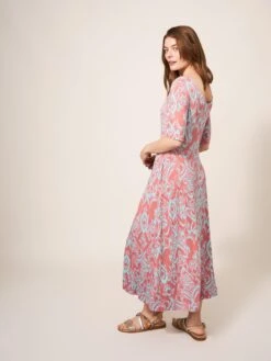 WHITE STUFF Madeline Eco Vero Midi Jersey Dress In RED MULTI -Whte Stuffy Store 439205 RED MLT MB