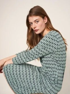 WHITE STUFF Tallie Dress In GREEN MULTI