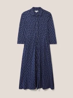 WHITE STUFF Rua Printed Midi Dress In NAVY MULTI -Whte Stuffy Store 439508 NAVY MULTI FF 1
