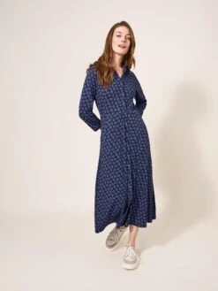 WHITE STUFF Rua Printed Midi Dress In NAVY MULTI