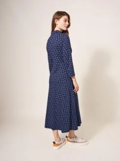 WHITE STUFF Rua Printed Midi Dress In NAVY MULTI -Whte Stuffy Store 439508 NAVY MULTI MB