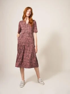 WHITE STUFF Sabina Jersey Midi Dress In RED MULTI -Whte Stuffy Store 439509 RED MLT MD