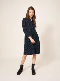 WHITE STUFF Everly Rib Jersey Shirt Dress In BLACK MULTI