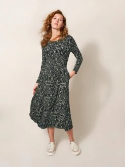 WHITE STUFF Madeline Jersey Dress In BLACK MULTI