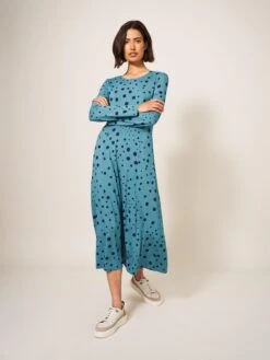 WHITE STUFF Madeline Jersey Dress In TEAL MULTI