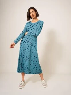 WHITE STUFF Madeline Jersey Dress In TEAL MULTI -Whte Stuffy Store 439549 TEAL MLT MD 1