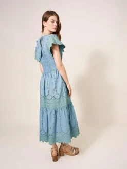 WHITE STUFF Jolene Broderie Midi Dress In GREEN MULTI -Whte Stuffy Store 439599 GREEN MLT MB