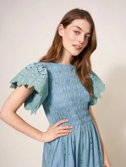 WHITE STUFF Jolene Broderie Midi Dress In GREEN MULTI -Whte Stuffy Store 439599 GREEN MLT MD