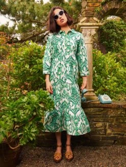 Whte Stuffy Store 21 WHITE STUFF Mayra Tiered Shirt Dress In GREEN MULTI