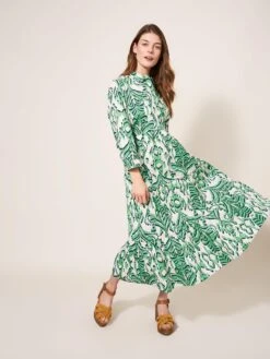 WHITE STUFF Mayra Tiered Shirt Dress In GREEN MULTI -Whte Stuffy Store 439680 GREEN MULTI MF