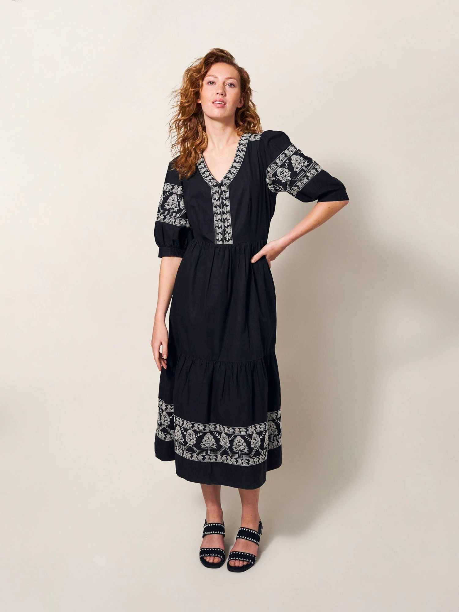 WHITE STUFF Dulcie Embroidered Midi Dress In BLACK MULTI 2 WHITE STUFF Dulcie Embroidered Midi Dress In BLACK MULTI - Image 2