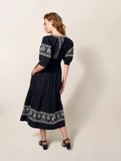 WHITE STUFF Dulcie Embroidered Midi Dress In BLACK MULTI 12 WHITE STUFF Dulcie Embroidered Midi Dress In BLACK MULTI -Whte Stuffy Store 440025 BLK MLT MB 1