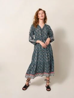 WHITE STUFF Jenna Midi Dress In TEAL MULTI 10 WHITE STUFF Jenna Midi Dress In TEAL MULTI -Whte Stuffy Store 440028 TEAL MLT MF