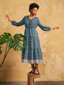 WHITE STUFF Jenna Midi Dress In TEAL MULTI