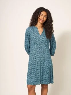 WHITE STUFF Frances Eco Vero Dress In TEAL MULTI