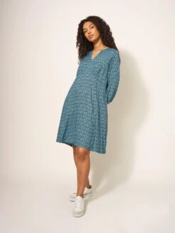 WHITE STUFF Frances Eco Vero Dress In TEAL MULTI -Whte Stuffy Store 440029 TEAL MLT MD