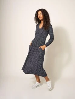 WHITE STUFF Megan Jersey Dress In NAVY MULTI -Whte Stuffy Store 440061 NAVY MULTI MD