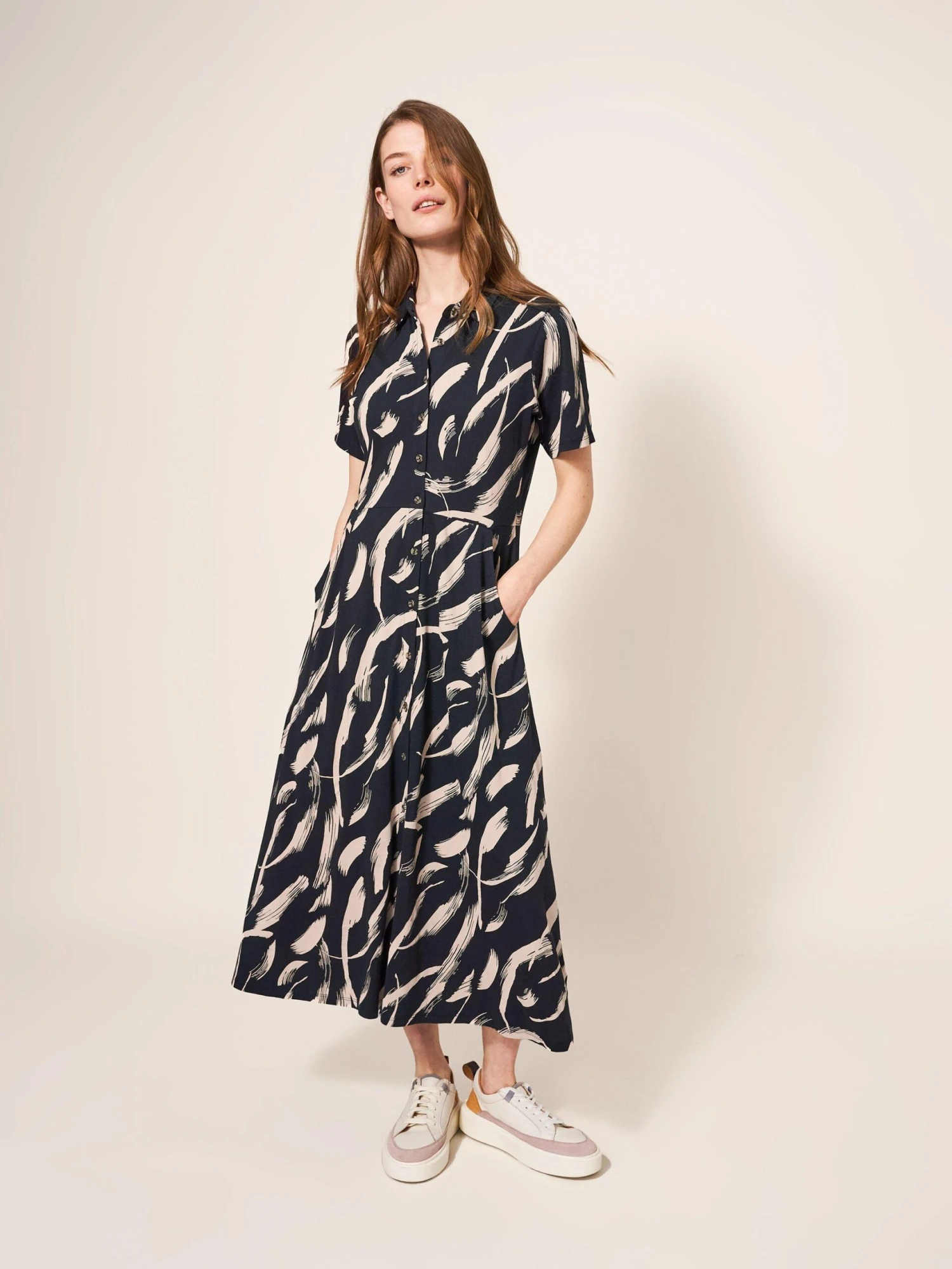 WHITE STUFF Rua Jersey Shirt Dress In BLACK PRINT 1 WHITE STUFF Rua Jersey Shirt Dress In BLACK PRINT