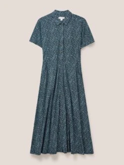 WHITE STUFF Rua Jersey Shirt Dress In TEAL MULTI -Whte Stuffy Store 440125 TEAL MLT FF 1