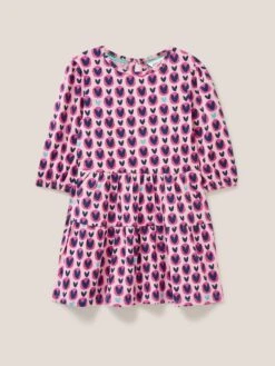 WHITE STUFF Heart Printed Jersey Dress In PINK PRINT