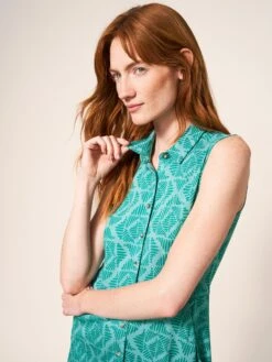 WHITE STUFF Rua Sleeveless Jersey Shirt Dress In TEAL MULTI 6 WHITE STUFF Rua Sleeveless Jersey Shirt Dress In TEAL MULTI -Whte Stuffy Store 440193 TEAL MLT MD