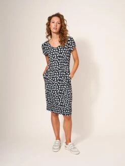 WHITE STUFF Tallie Midi Jersey Dress In BLACK MULTI