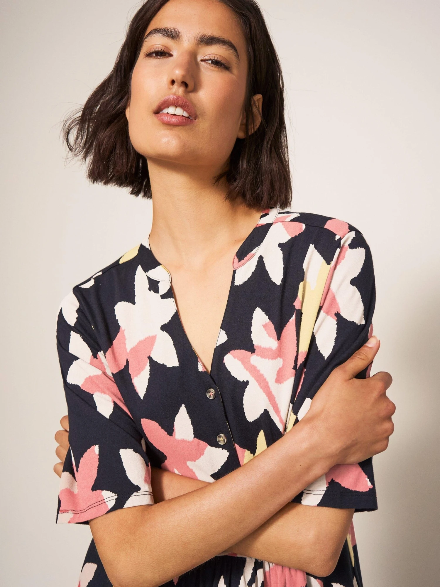 WHITE STUFF Naya Midi Jersey Dress In BLACK MULTI 2 WHITE STUFF Naya Midi Jersey Dress In BLACK MULTI - Image 2