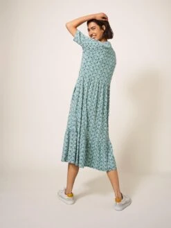 WHITE STUFF Naya Midi Jersey Dress In TEAL PRINT -Whte Stuffy Store 440667 TEAL PR MB 1