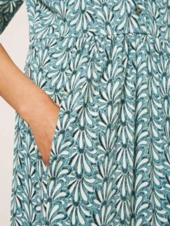 WHITE STUFF Naya Midi Jersey Dress In TEAL PRINT -Whte Stuffy Store 440667 TEAL PR MF